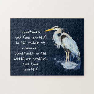 Watercolor Great Blue Heron Inspirational Quote Jigsaw Puzzle