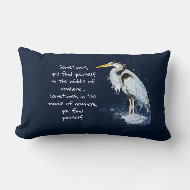 Watercolor Great Blue Heron Inspirational Quote Lumbar Cushion (Front)