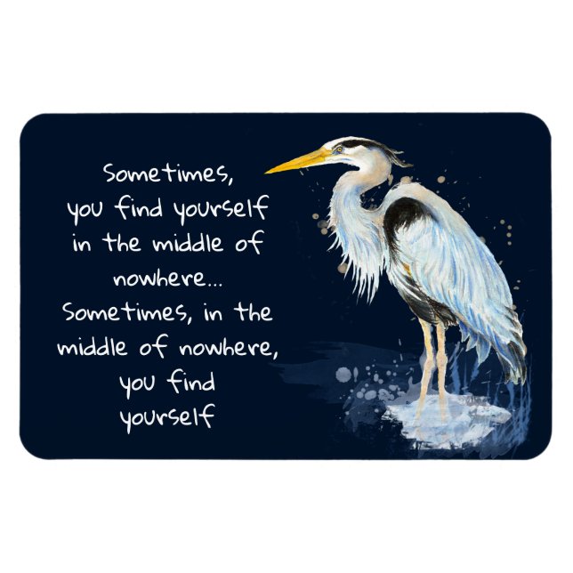 Watercolor Great Blue Heron Inspirational Quote Magnet (Horizontal)