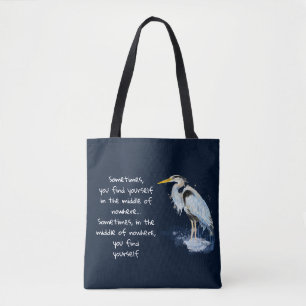Watercolor Great Blue Heron Inspirational Quote Tote Bag