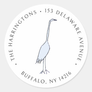 Watercolor Great Blue Heron Round Return Address  Classic Round Sticker