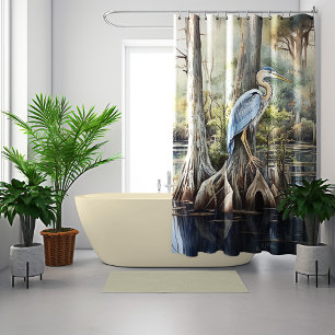 Watercolor Great Blue Heron  Shower Curtain