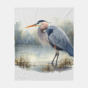 Watercolor Great Blue Heron Water Bird Wildlife Fleece Blanket