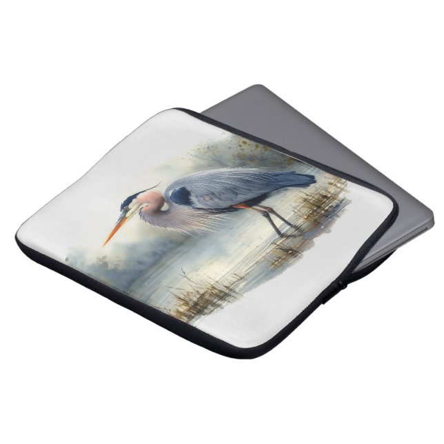 Watercolor Great Blue Heron Water Bird Wildlife  Laptop Sleeve (Front Top)