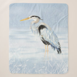 Watercolor Great Blue Heron Water Bird Wildlife Sherpa Blanket