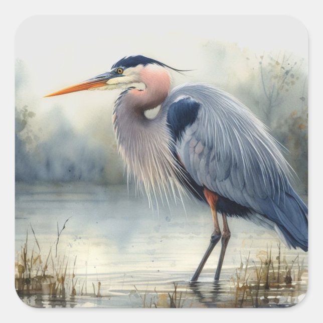 Watercolor Great Blue Heron Water Bird Wildlife  Square Sticker (Front)