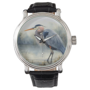 Watercolor Great Blue Heron Water Bird Wildlife  Watch