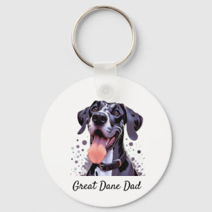 Watercolor Great Dane Fun Dog Pet Custom Name Key Ring