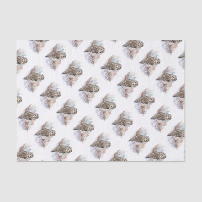 Watercolor Great Grey Owl Bird Nature Art Tissue Paper (Front)