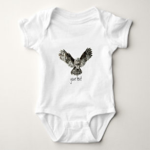 Watercolor Great Grey Owl, Nature Bird Baby Bodysuit