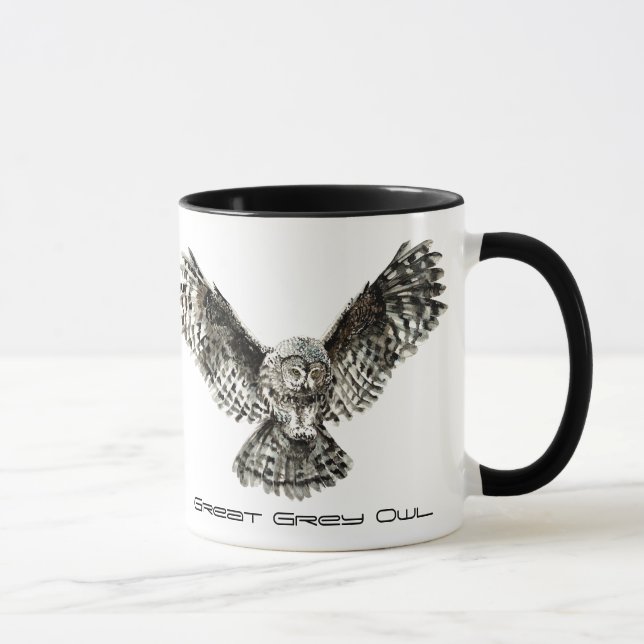Watercolor Great Grey Owl, Nature Bird Mug (Right)