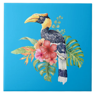 Watercolor Great Hornbill Bird Tile