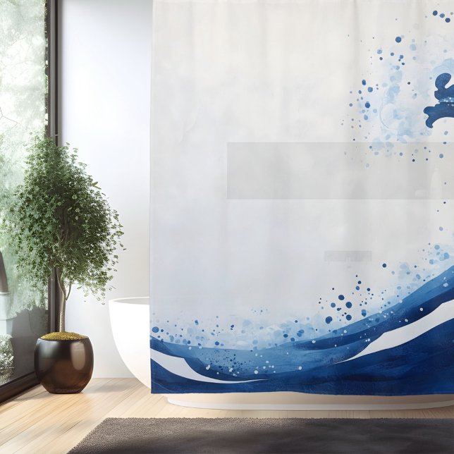 Watercolor Great Wave Japanese Style Shower Curtain (Creator Uploaded)