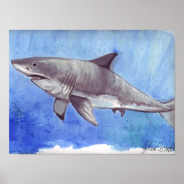 Watercolor Great White Shark Poster (Front)