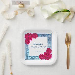 Watercolor Grecian Elegance + Pink Bridal Shower Paper Plate