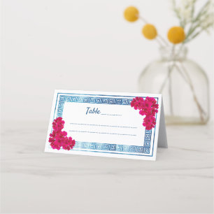 Watercolor Grecian Elegance + Pink Flowers Place Card