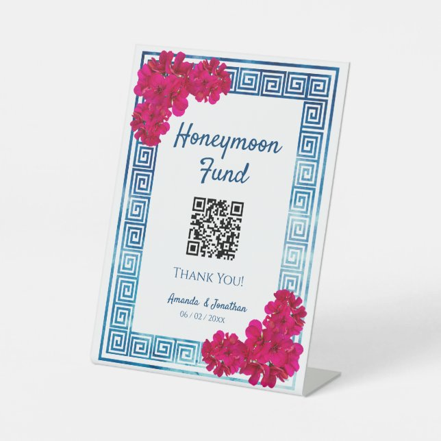 Watercolor Grecian Elegance + Pink Honeymoon Found Pedestal Sign (Front)