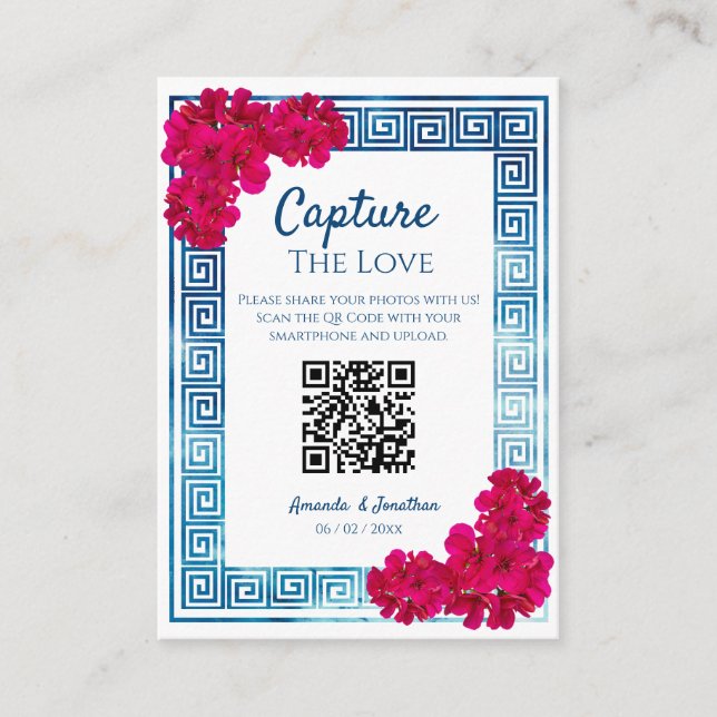 Watercolor Grecian Elegance + Pink Photo Sharing  Enclosure Card (Front)