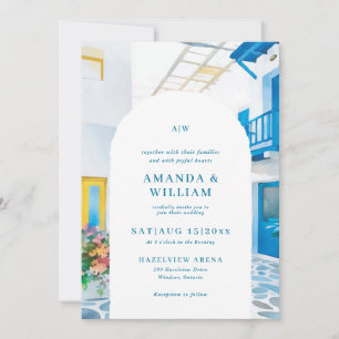 Watercolor Greece  Architecture Wedding Invitation