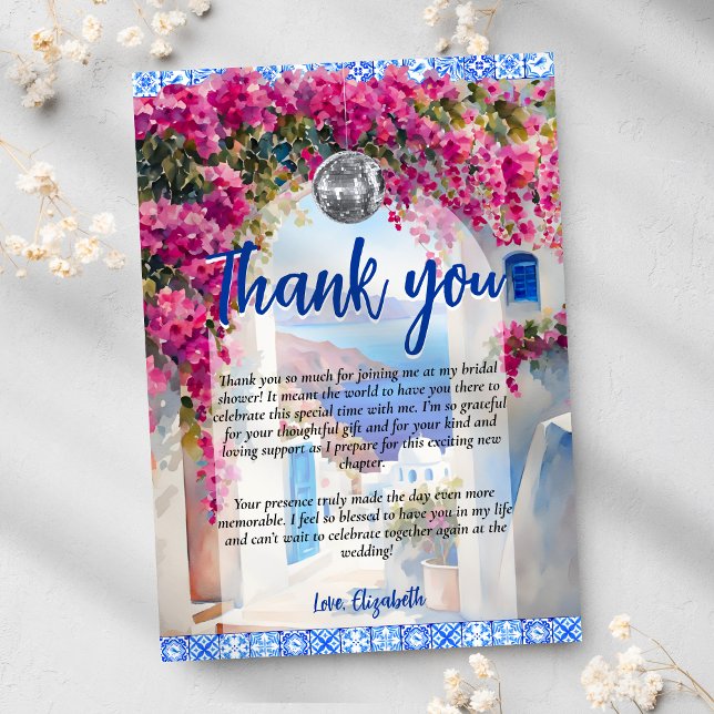 Watercolor Greek Island Floral Tile Thank You Card (Creator Uploaded)