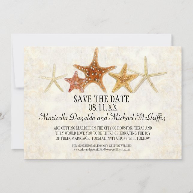 Watercolor Greek Key PatternStarfish Beach Wedding Invitation (Front)