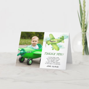 Watercolor Green Aeroplane Birthday thank you Card