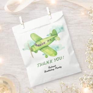 Watercolor Green Aeroplane Birthday thank you Favour Bags
