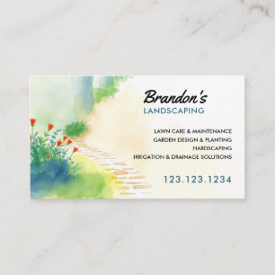 Watercolor Green and Brown Garden Path Gardening Business Card