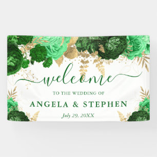 Watercolor Green and Gold Flowers Wedding Banner