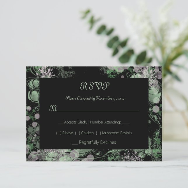 Watercolor Green and Pink Botanical RSVP Card (Standing Front)