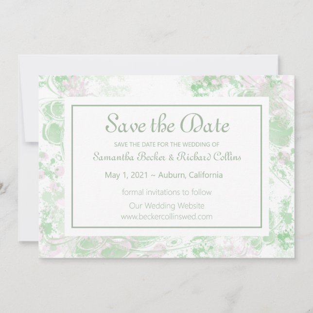 Watercolor Green and Pink Botanical Save The Date (Front)