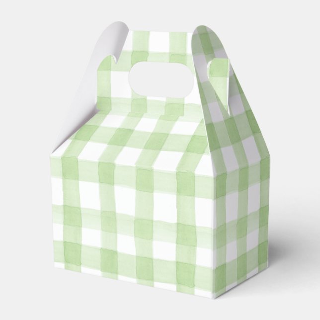 Watercolor Green and White Gingham Crest Favour Box (Back Side)