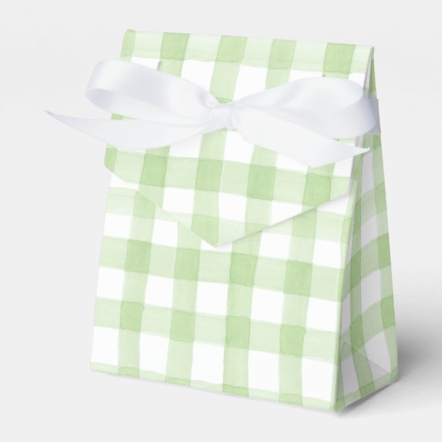 Watercolor Green and White Gingham Favour Box (Front Side)