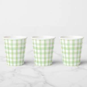 Watercolor Green and White Gingham Paper Cups