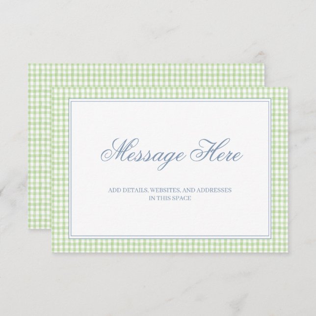 Watercolor Green and White Gingham Wedding Enclosure Card (Front/Back)