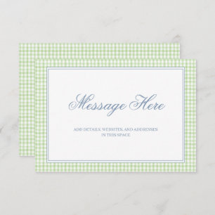 Watercolor Green and White Gingham Wedding Enclosure Card