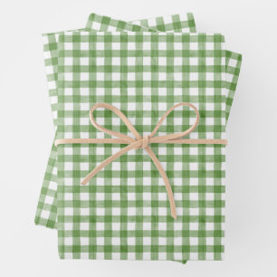 Watercolor Green and White Gingham Wrapping Paper Sheet