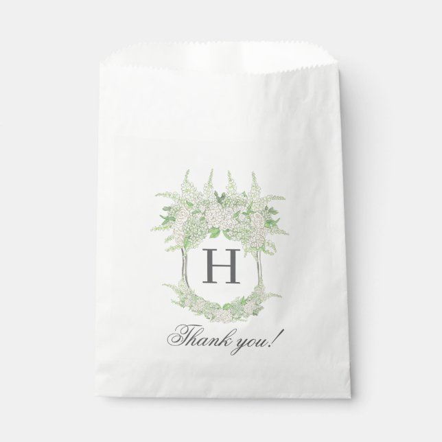 Watercolor Green and White Hydrangea Crest Favour Bags (Front)