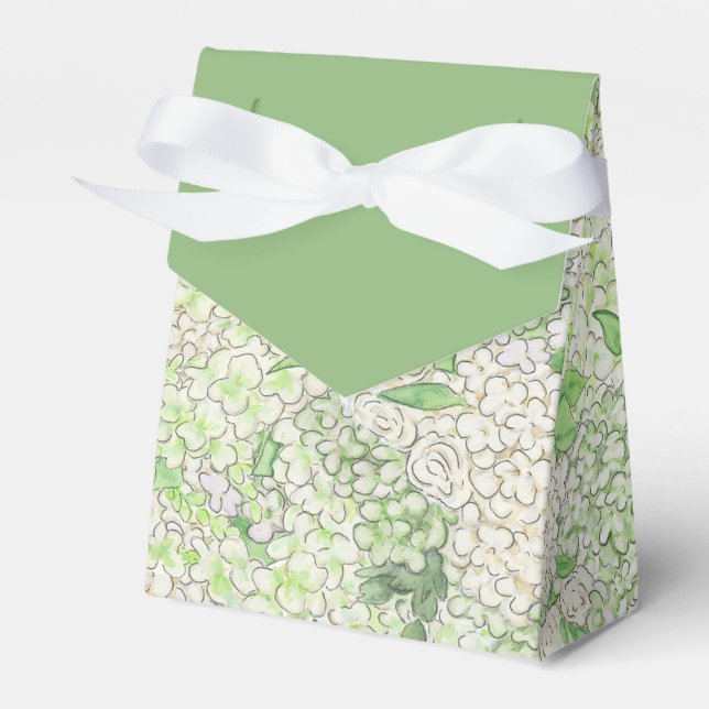 Watercolor Green and White Hydrangea Crest Favour Box (Front Side)