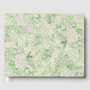 Watercolor Green and White Hydrangea Crest Guest Book