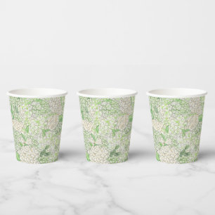 Watercolor Green and White Hydrangea Crest Paper Cups