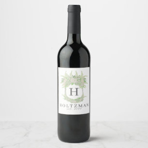Watercolor Green and White Hydrangea Crest Wine Label