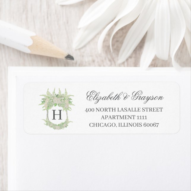 Watercolor Green and White Hydrangea Wedding Crest (Insitu)