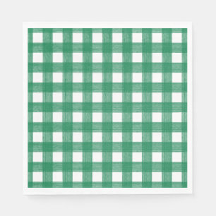 Watercolor Green and White Plaid Napkins
