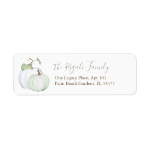 Watercolor Green and White Pumpkin Return Address