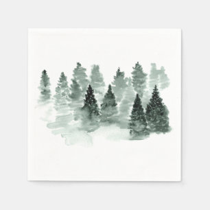 Watercolor Green and White Woodland Forest Wedding Napkin