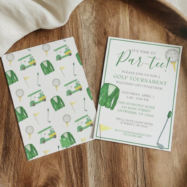 Watercolor Green and Yellow Golf Tournament Party Invitation (Creator Uploaded)