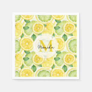 Watercolor Green and Yellow Lemons Pattern Napkin