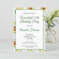 Watercolor Green Avocado Pattern Birthday