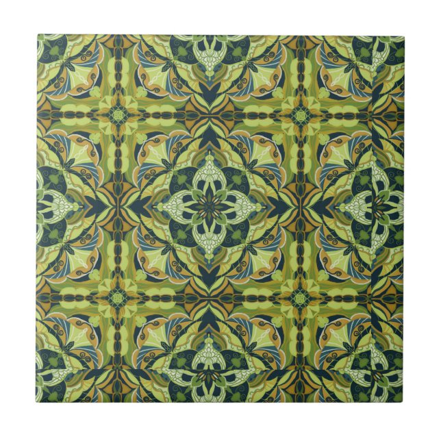 Watercolor Green Azulejo Spanish Tile (Front)
